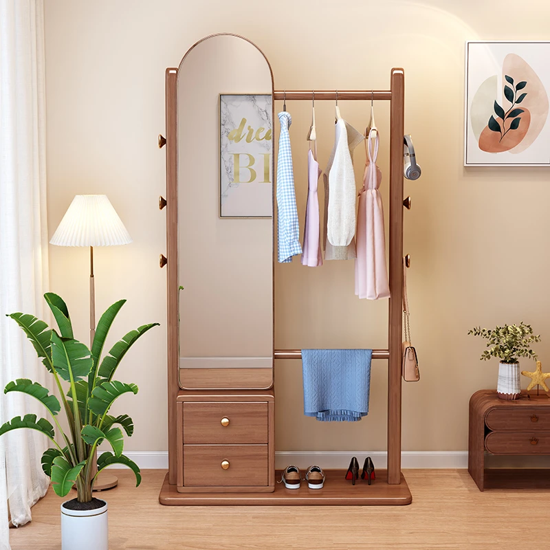 落地家用衣帽架穿衣镜衣架立式置物架晾衣架轻奢客厅创意简约北欧