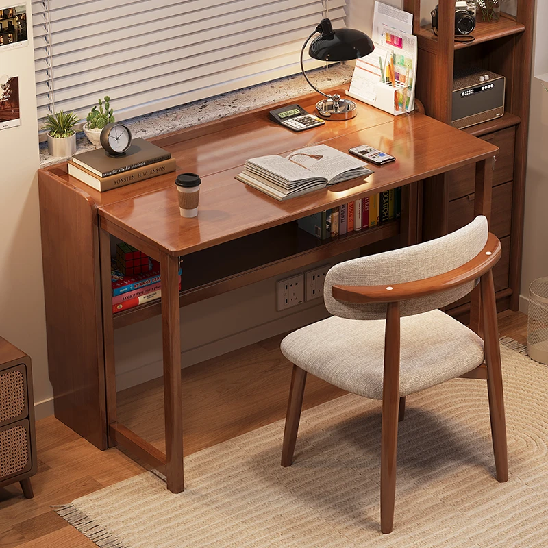 实木玄关折叠书桌家用书桌简约电脑桌桌子书架桌椅简易北欧日式