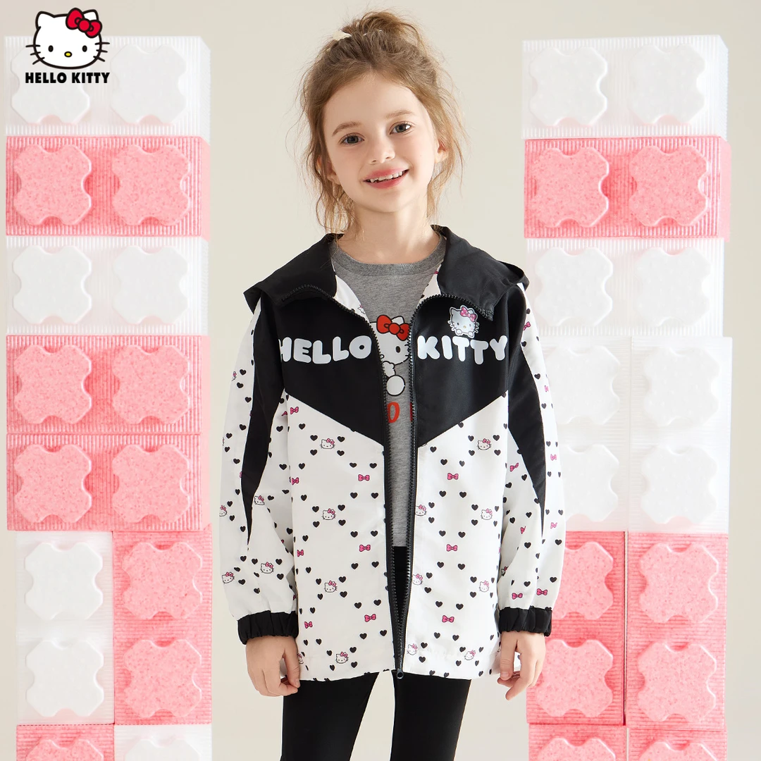 女童秋季外套2024新款黑白色休闲卡通中大童装