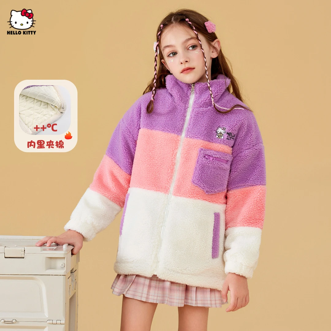 保暖加厚摇粒绒女宝中大童秋冬装2023新款棉服