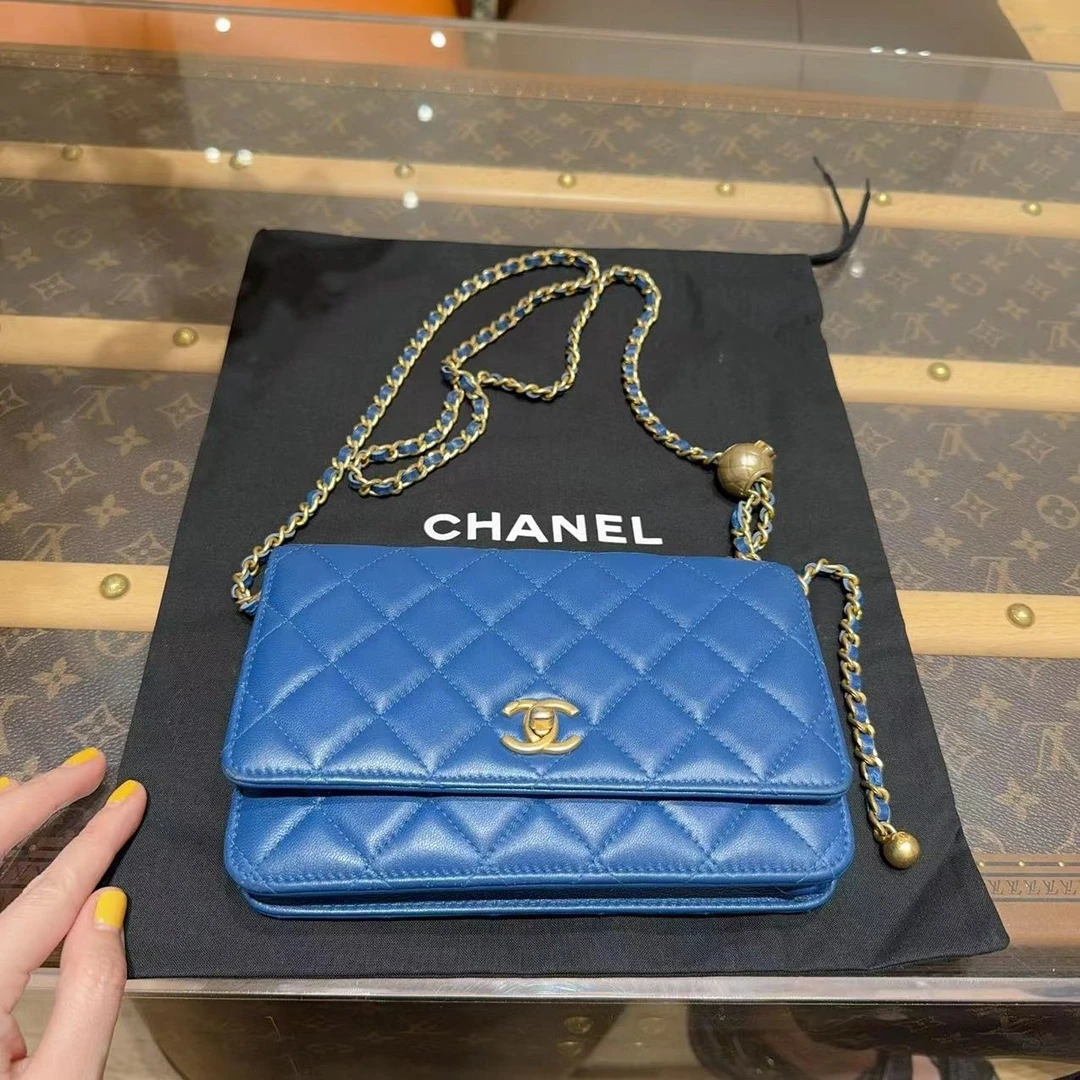 99新 Chanel/香奈儿 0309/金球woc/蓝色金扣/30开