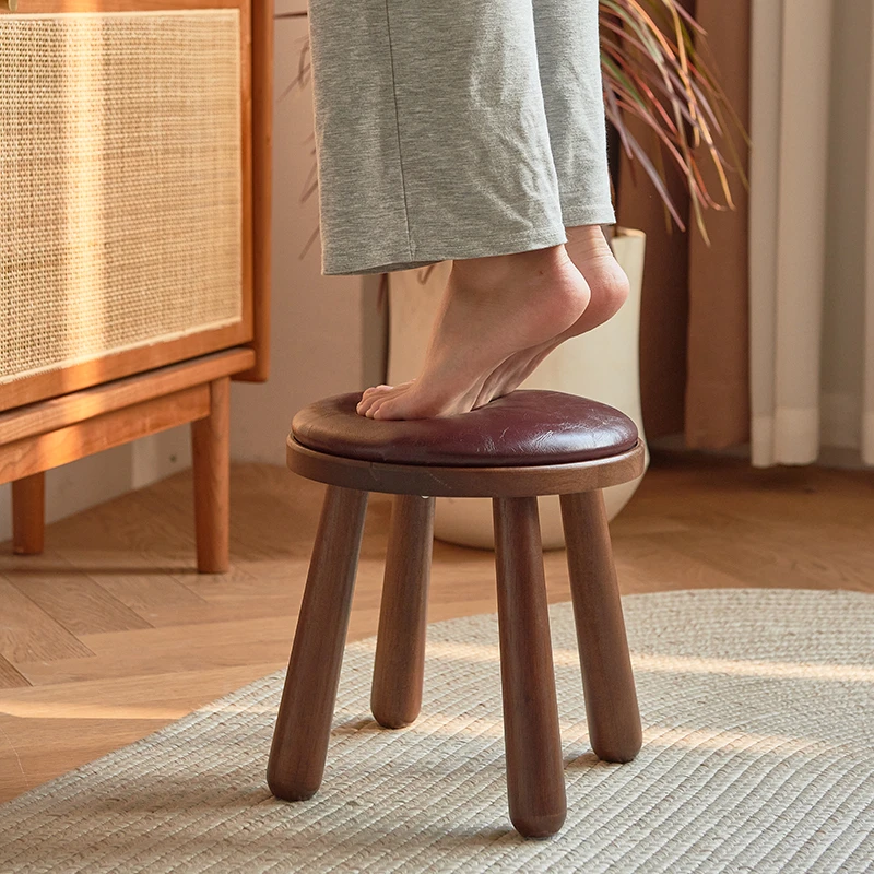 【软包小凳子】实木圆形矮凳居家简约中式家用入门换鞋凳网红款客厅