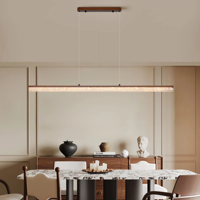 中古风一字餐厅茶室灯具简约冰川纹侘寂风轻奢低调款长条餐桌吊灯