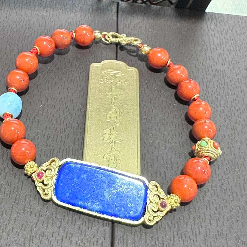 【周老板】“流年”南红青金石无事牌手链