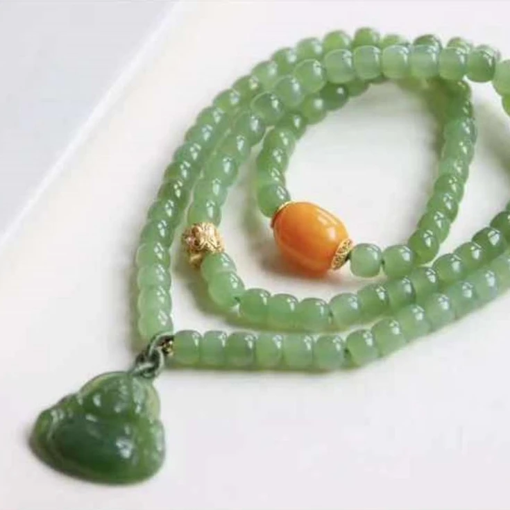 【周老板】“染露”碧玉老型珠多圈手链+碧玉佛公