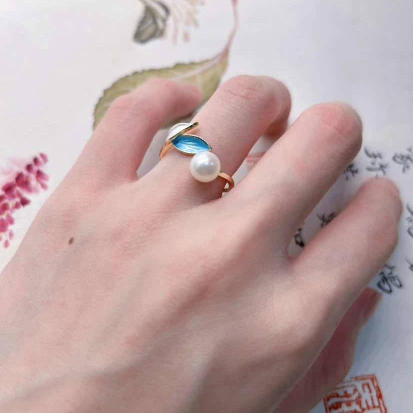 “白露”天然珍珠戒指/14K注金