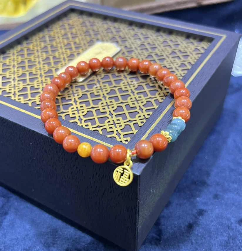 “南絮”南红玛瑙蓝水单圈手串