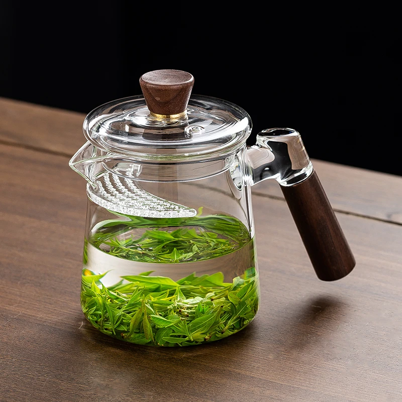 木把月牙公道杯带茶滤网日式玻璃公杯加厚分茶器茶漏一体茶海杯子