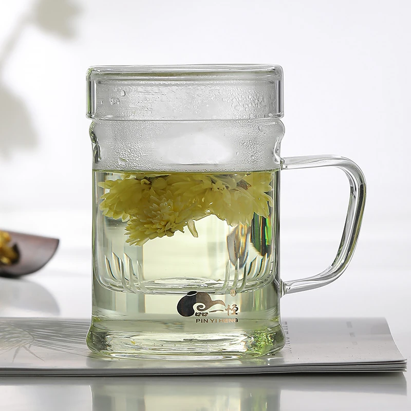 杯子耐高温玻璃泡茶杯个人专用 办公室花茶水分离 家用喝水杯带盖