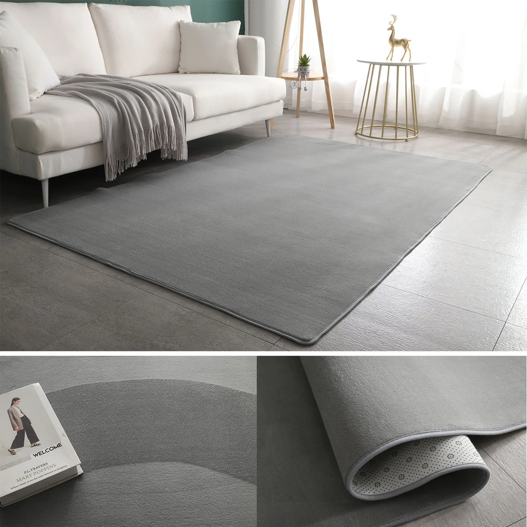 现代简约珊瑚绒地毯客厅飘窗毛绒床边睡垫舒适耐脏防滑地毯床边毯