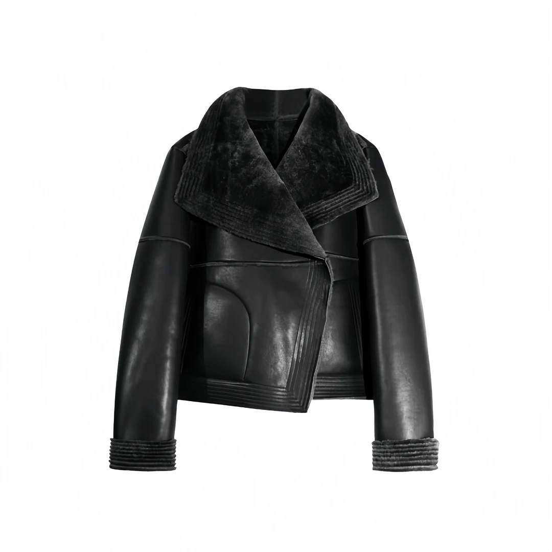 高端小众设计感2024冬季高级新款大翻领皮衣时尚潮流款88033