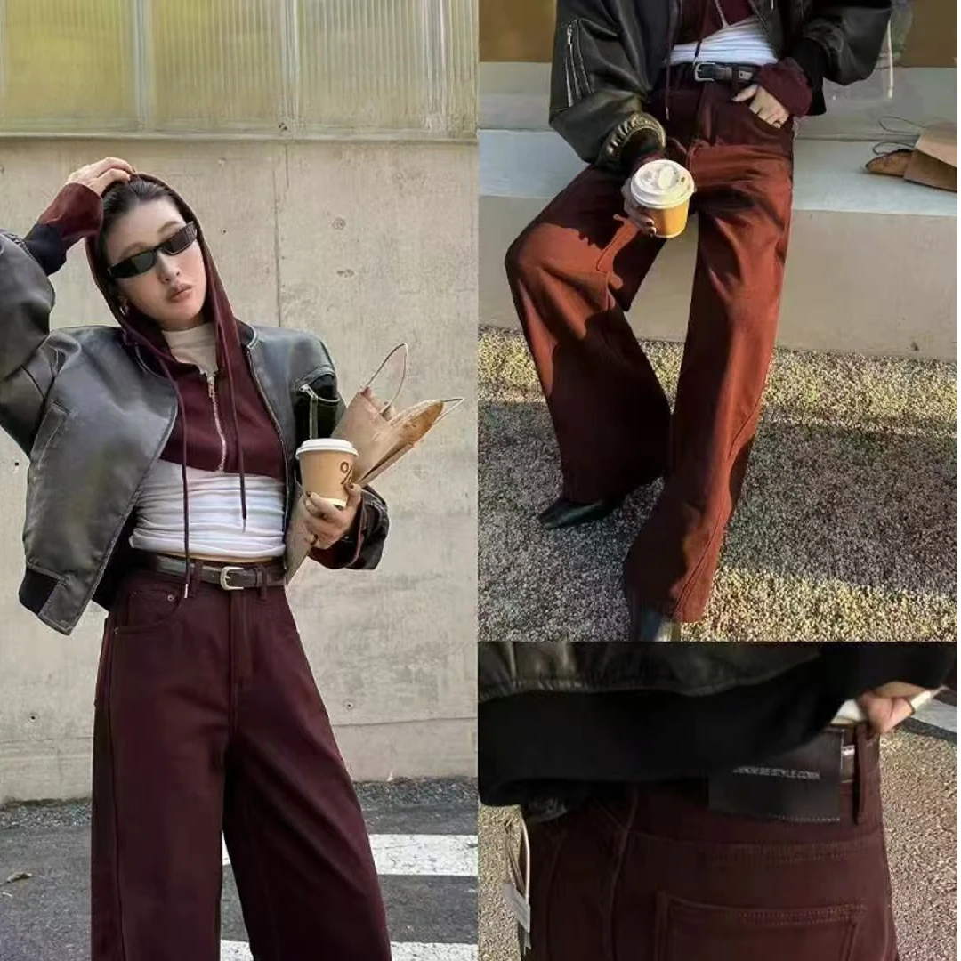 【宝贝家】2853-1依云裳植绒牛仔阔腿裤