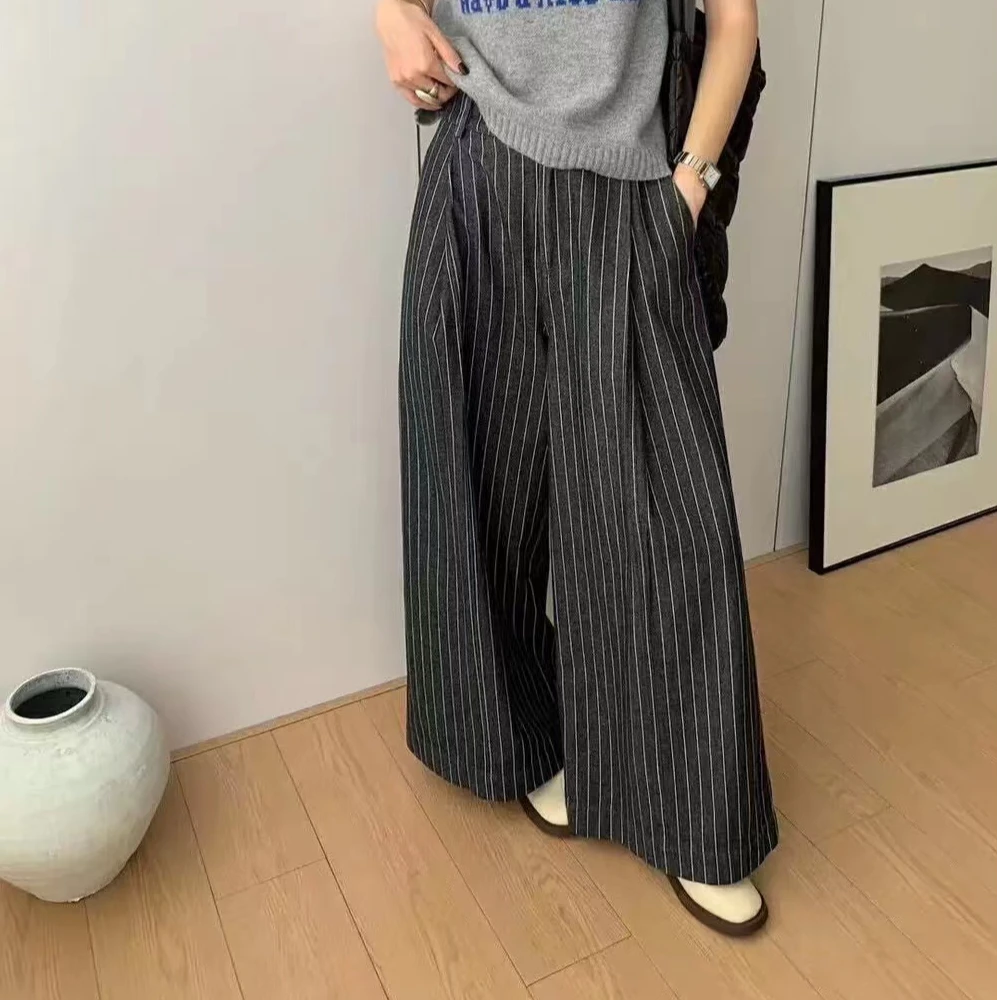 【宝贝家】9570牛仔条纹阔腿裤