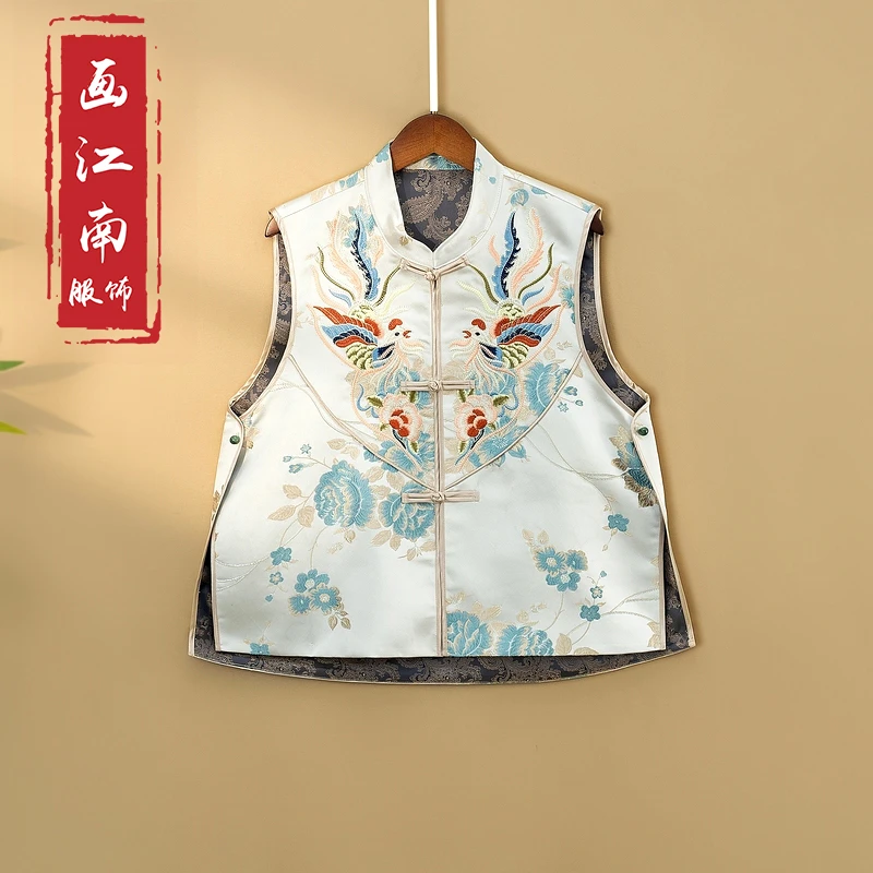 【春凤】2024新款春季国风上衣马甲新中式立领绣花宽松马夹外套女款