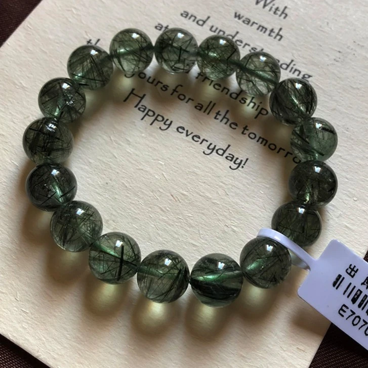 天然发晶绿发晶单圈水晶手串男女绿色百搭情侣手链绿色水晶