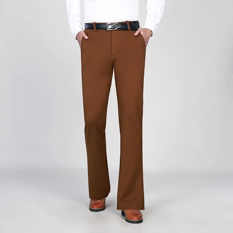 冬季厚款加绒喇叭裤男商务修身保暖大脚西裤青年休闲百搭阔腿男裤