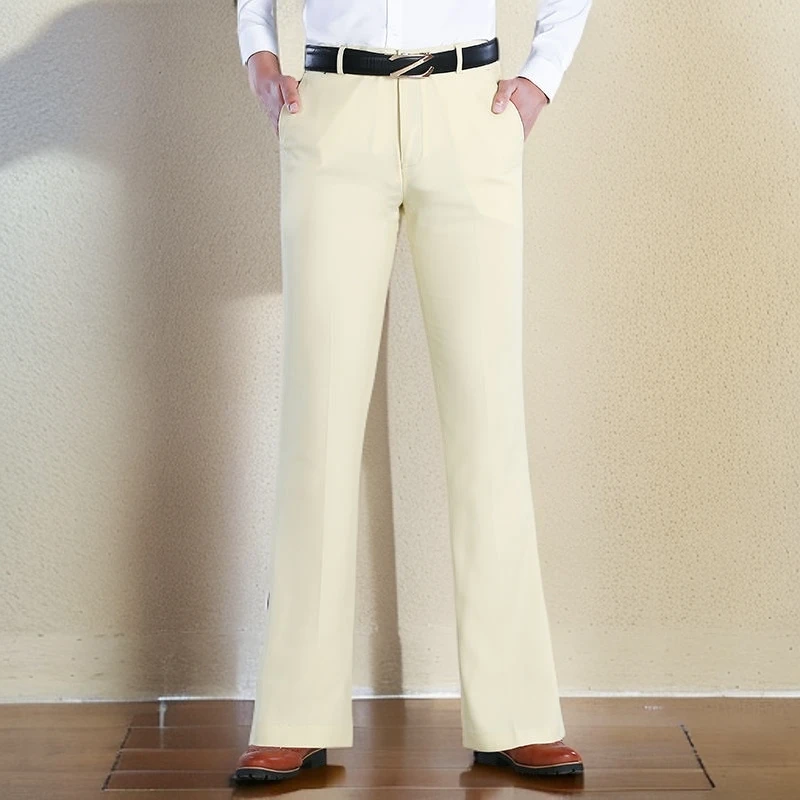 夏季冰丝喇叭裤男商务休闲弹力阔腿大脚西裤青年修身薄款垂顺男裤