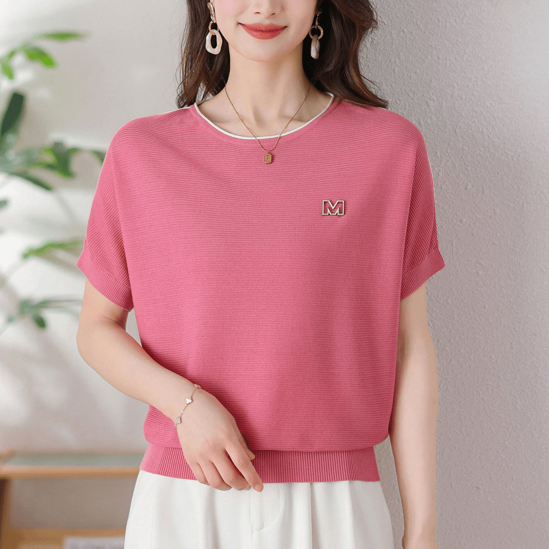 jeebosang/吉帛桑 时尚简约圆领短袖针织衫女上衣2024款洋气小衫夏季桑蚕丝薄款t恤