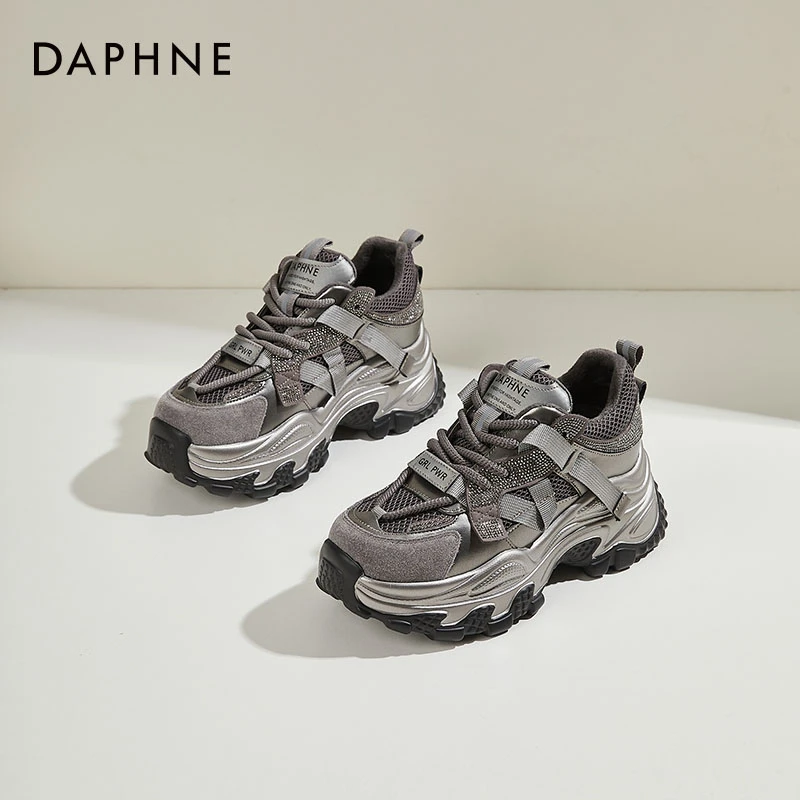 达芙妮厚底增高老爹鞋女款2025春季新款小个子爆款水钻运动休闲鞋
