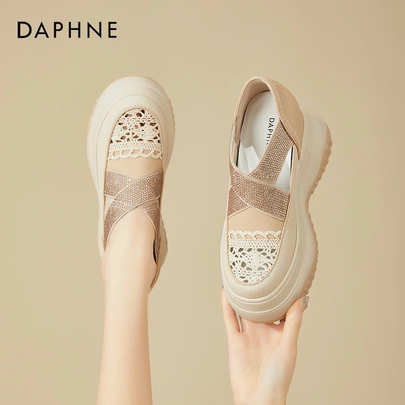 达芙妮内增高女鞋春季新款松糕玛丽珍单鞋镂空渔夫一脚蹬厚底凉鞋