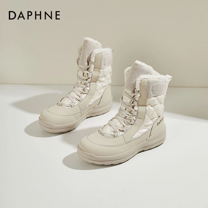 达芙妮时尚雪地靴女冬季新款厚底加绒保暖棉鞋高帮户外运动滑雪鞋