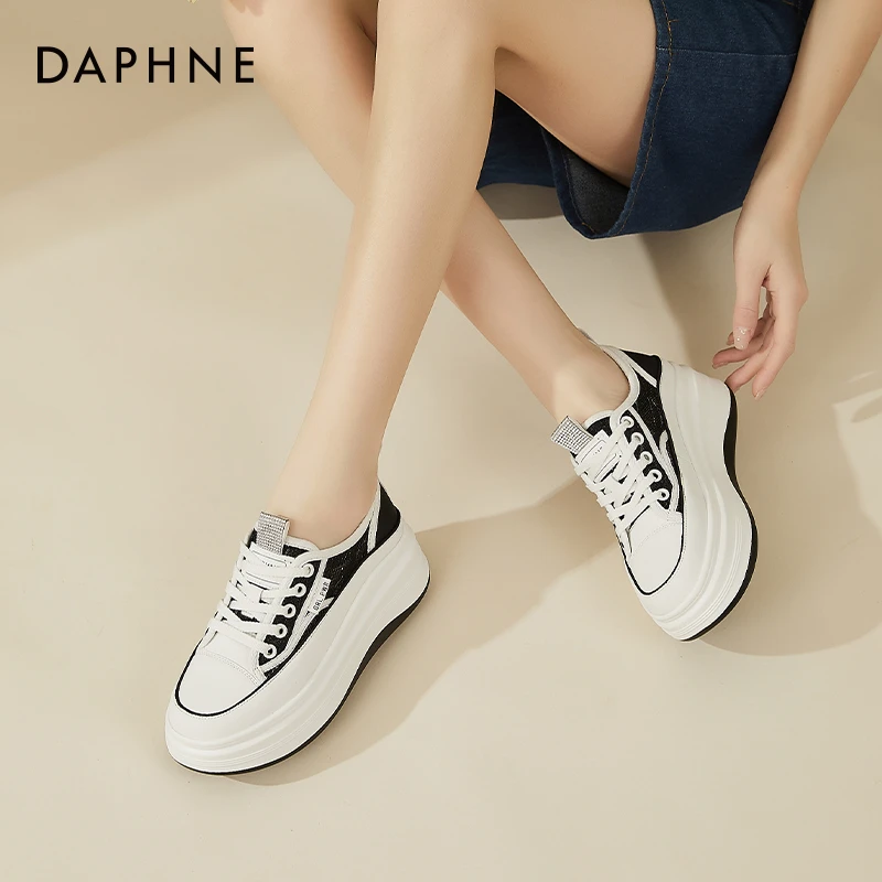 达芙妮厚底通勤内增高小白鞋春季网面新款透气板鞋休闲百搭帆布鞋
