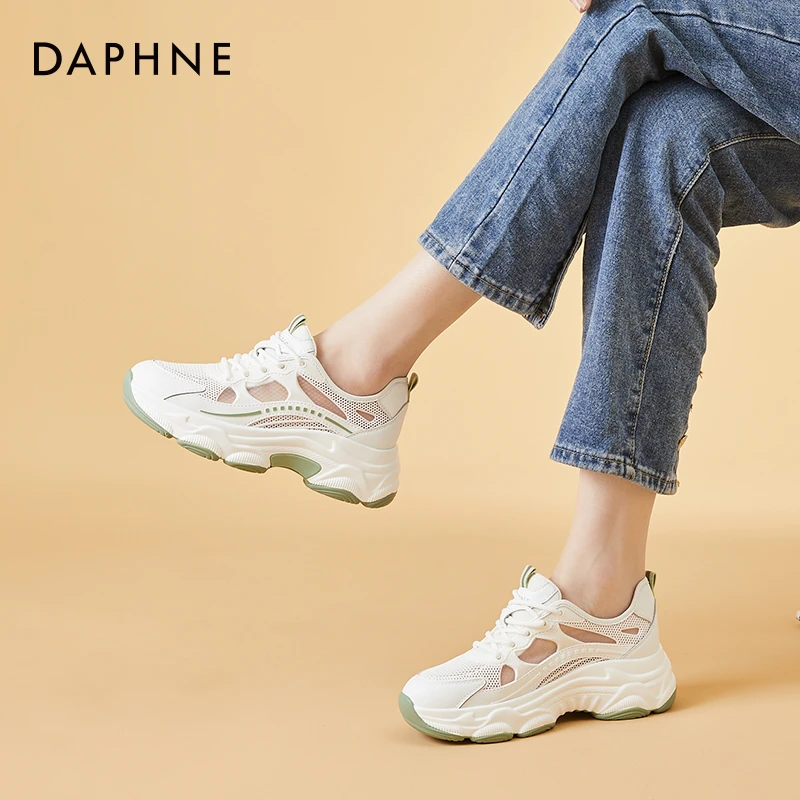 达芙妮网面老爹鞋女2025新款春季厚底运动休闲小白鞋镂空透气凉鞋