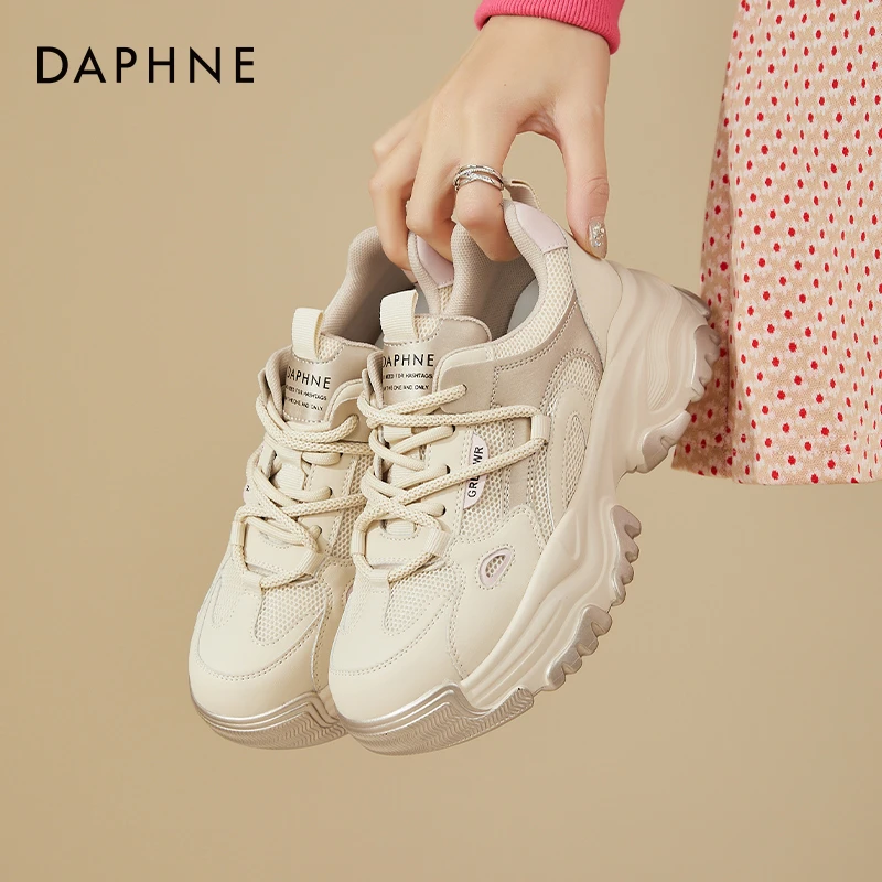 达芙妮女鞋2025春季新款百搭厚底增高老爹鞋女透气软底休闲运动鞋