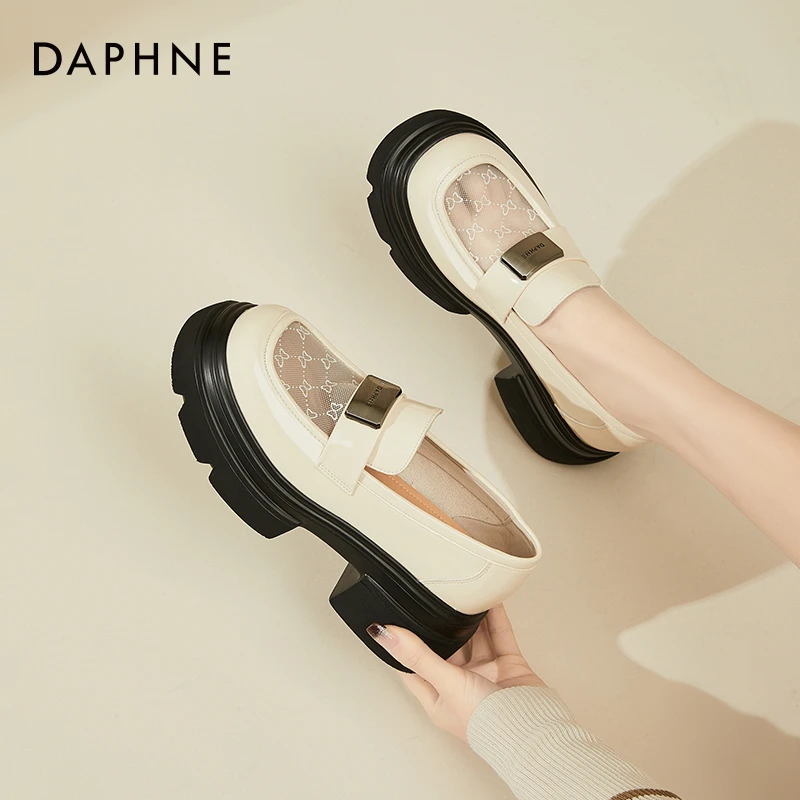 达芙妮金属扣网纱透单鞋女2025春季新款气乐福鞋懒人一脚蹬小皮鞋