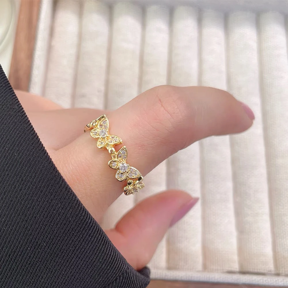 铜合金合成锆石戒指 春夏百搭立体蝴蝶结设计感轻奢可调节戒指