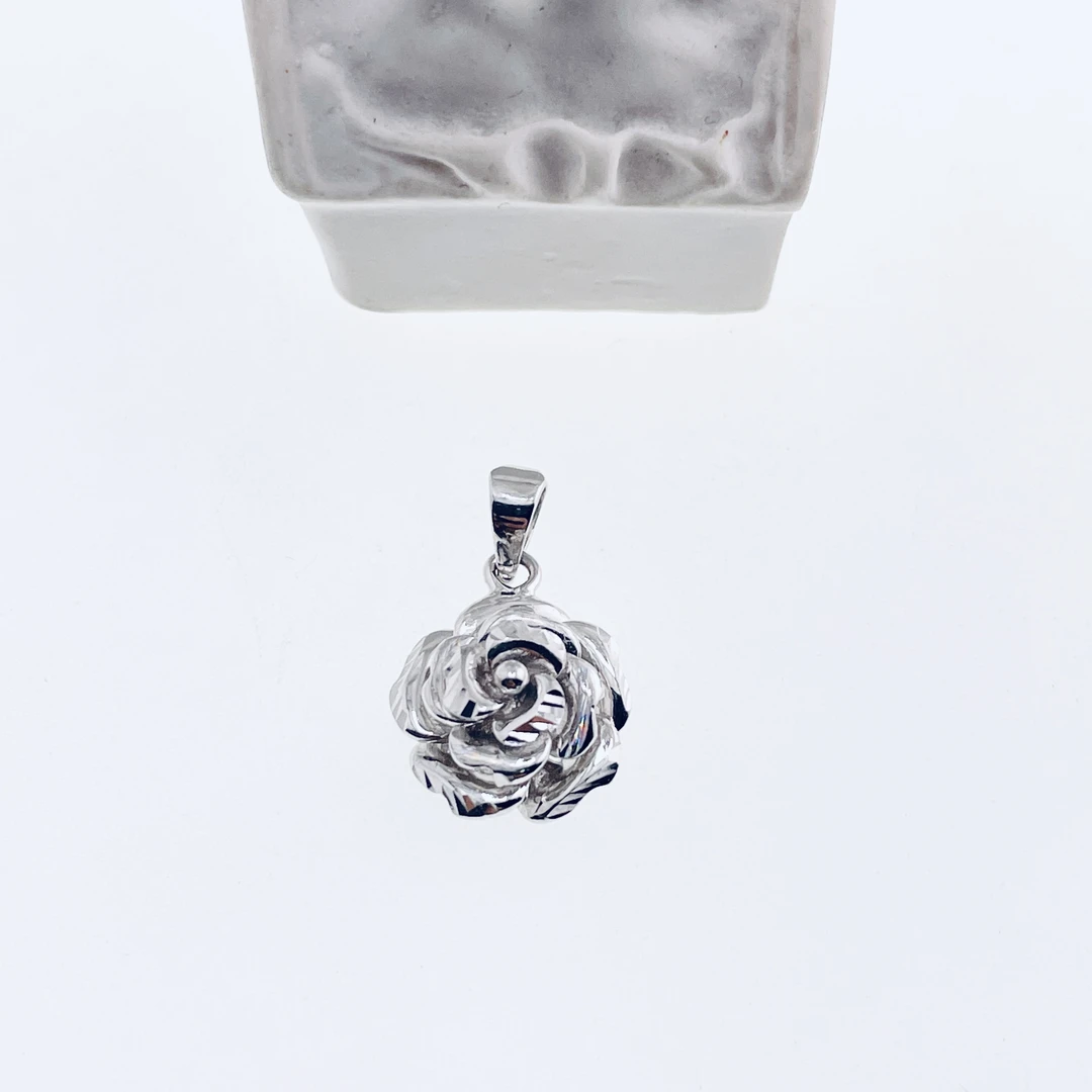 铂金Pt950车花款立体玫瑰花吊坠