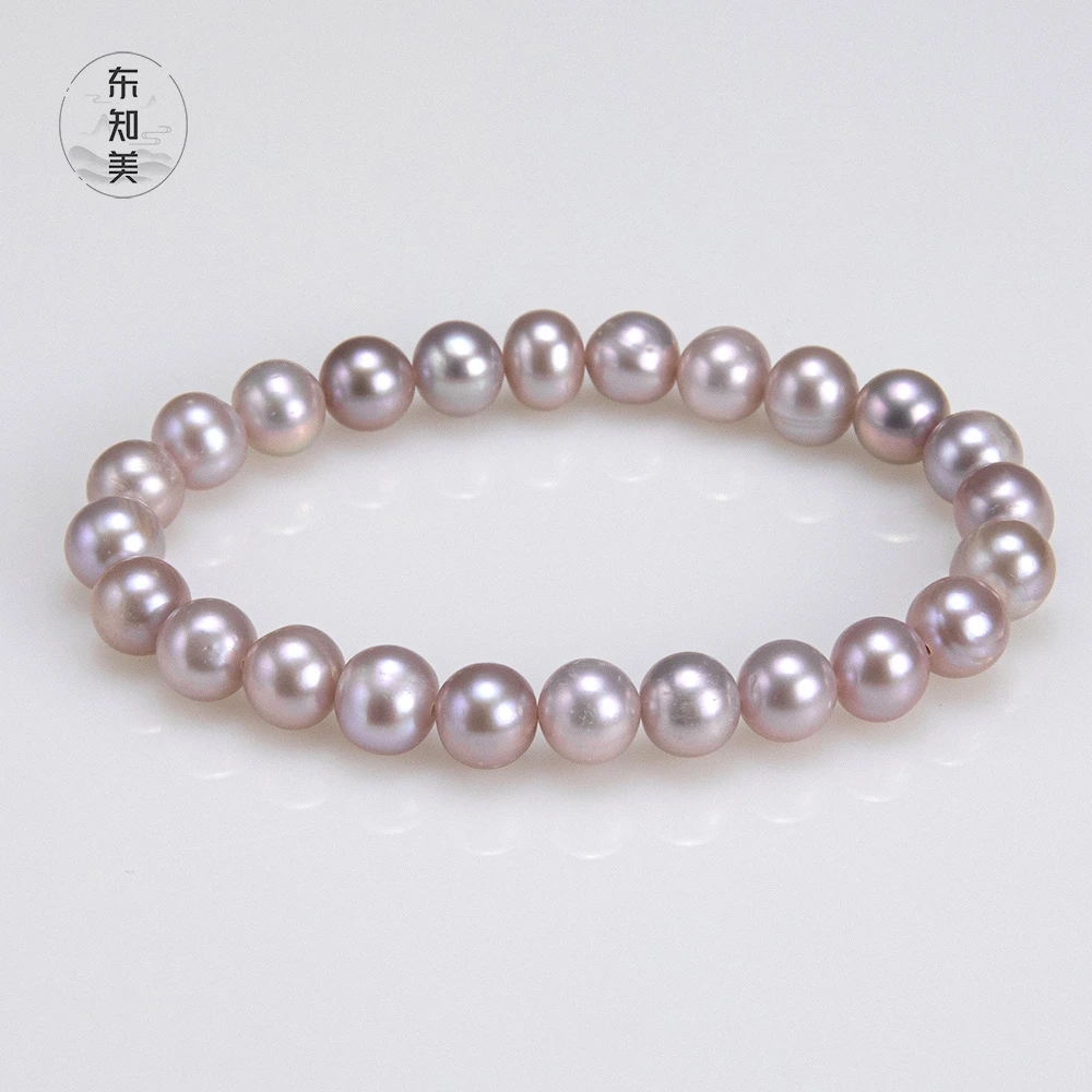 7-8mm天然淡水无核珍珠紫色全珠手链气质时尚彩色百搭手串0063