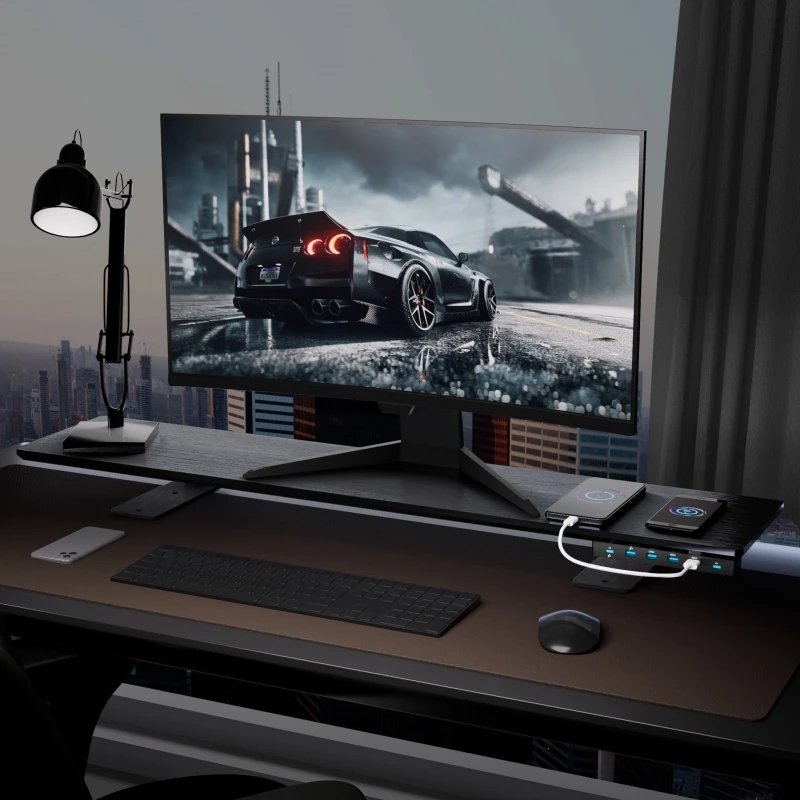 木质显示器增高架 台式电脑USB扩展坞办公室桌面多功能屏抬高支架