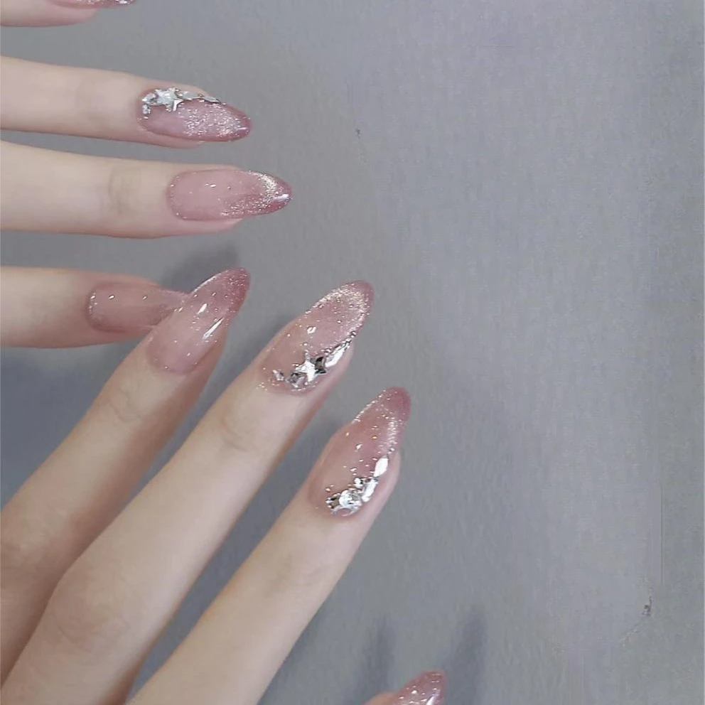 【蕃石榴碎冰】手工定制穿戴甲蕃石榴碎冰爆闪极光钻光疗甲美甲