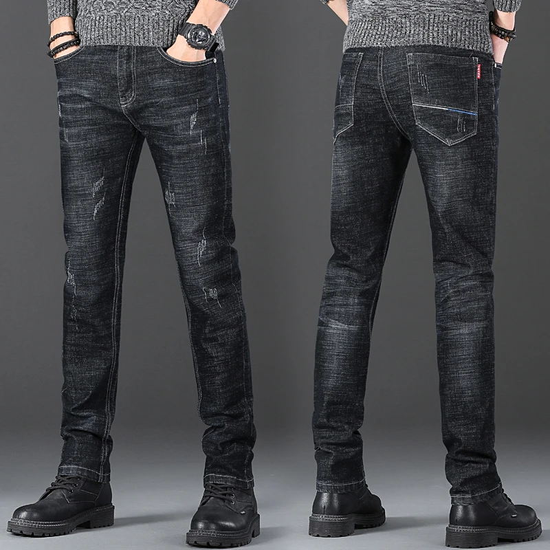 355#秋冬款男士牛仔裤直筒修身休闲裤工人上班长裤