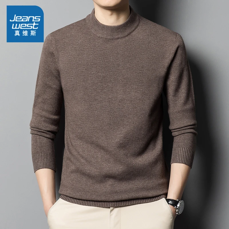 Jeanswest/真维斯男士中领毛衣春秋季新款纯色净版时尚休闲针织衫