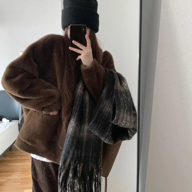 EQED设计网红女新款小个子环保水貂皮毛一体高端显瘦秋冬毛毛外套