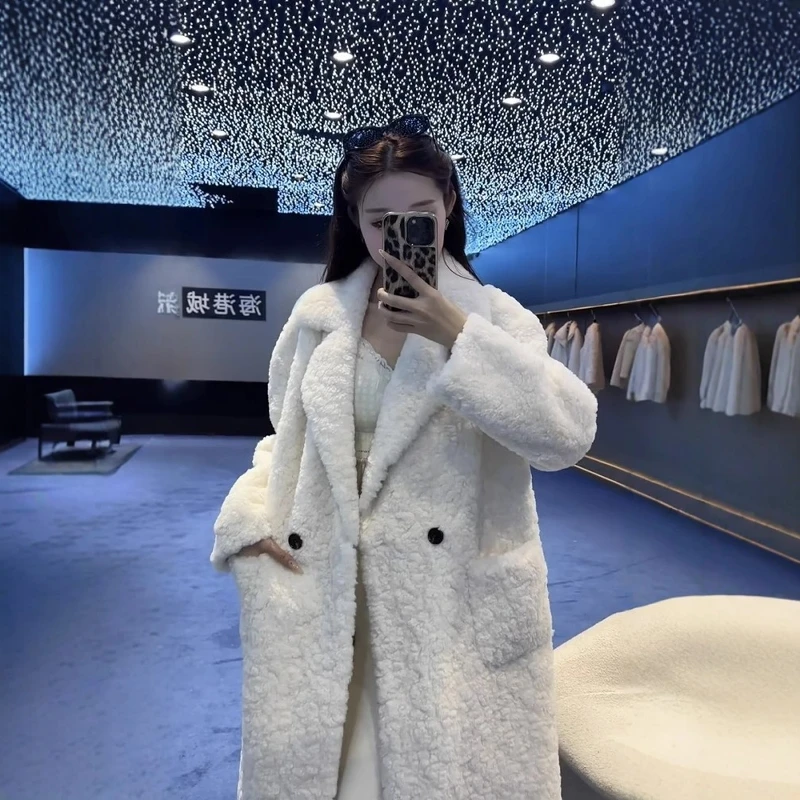 2025冬季新款加厚西装领毛毛外套女长款皮毛一体环保皮草绒大衣