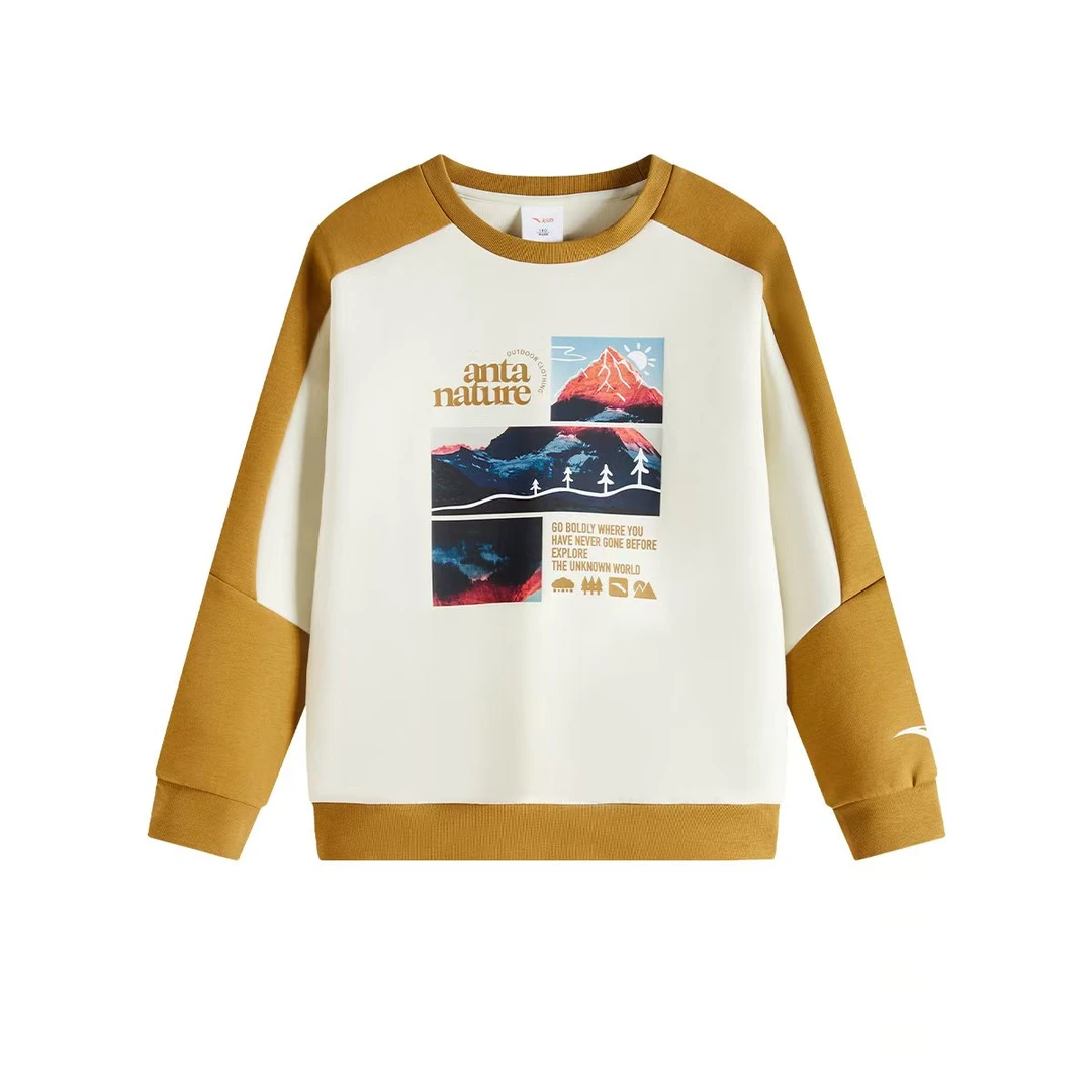 安踏儿童男大童针织套头衫冬新款舒适保暖青少年加绒圆领卫衣6717