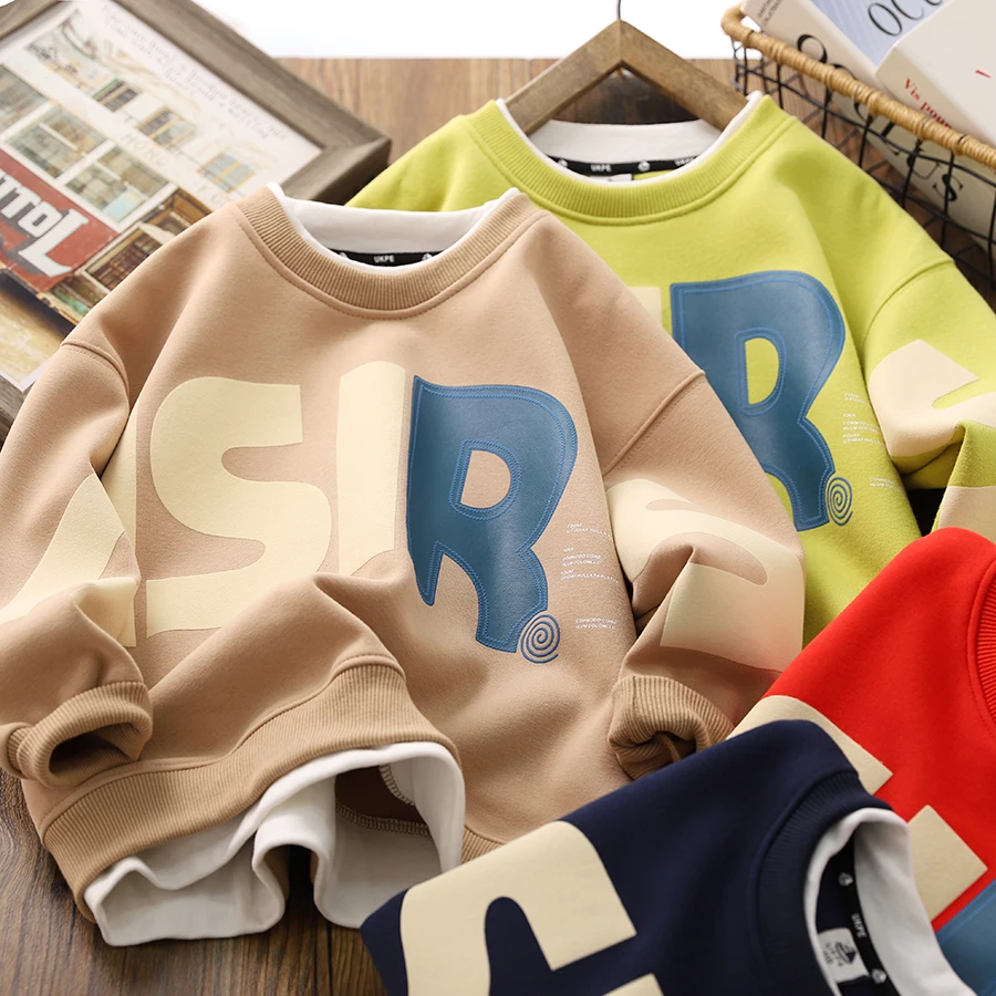 男童假两件卫衣2024春秋新款儿童休闲圆领衫长袖中大童装运动上衣