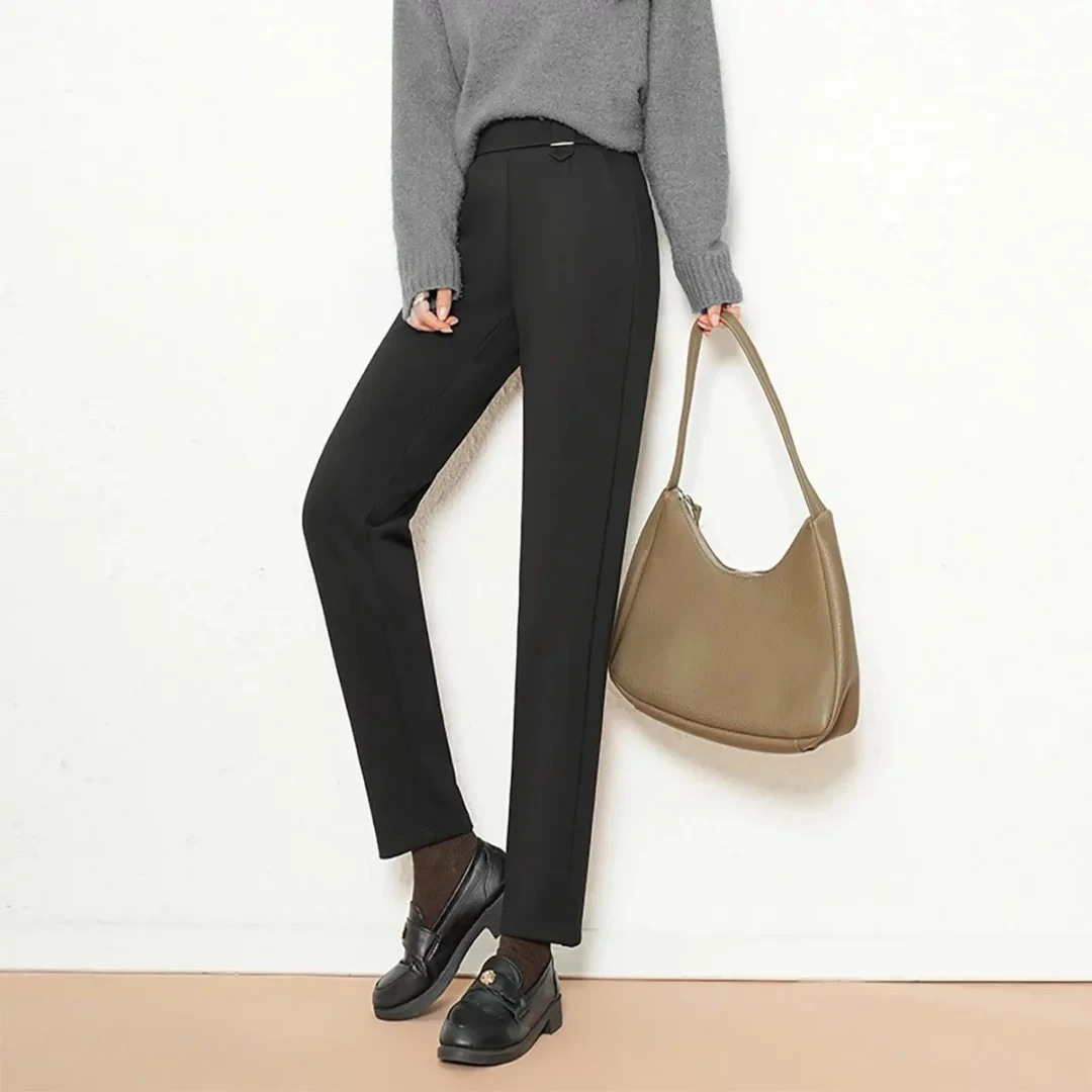 斜纹暖肤烟管裤女秋冬高级感高腰显瘦时尚窄版职场百搭