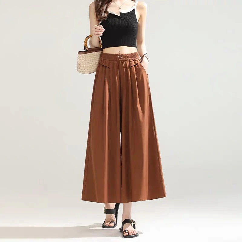 裙裤夏新薄款梭织八分裤松紧高腰垂感阔腿休闲百搭裤子