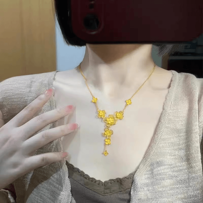 古法黄金色可调节戒指花团锦簇项链女款时尚气质丁香花套链锁骨