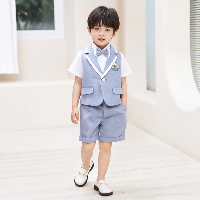 男童短袖背带裤套装夏季儿童小西装帅气花童礼服男孩主持人演出服