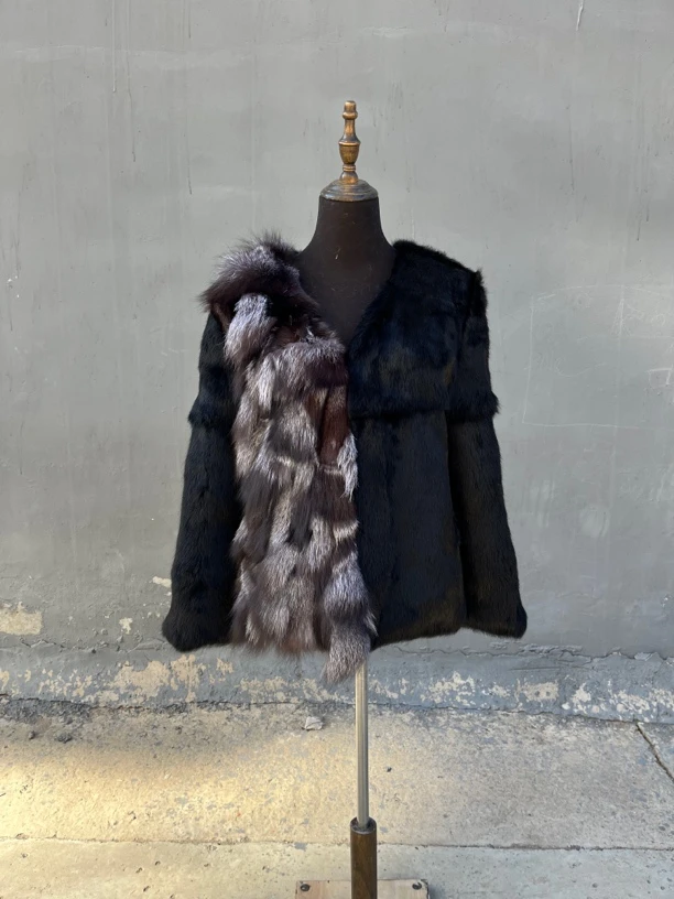 2024冬季新款银狐狐狸毛时尚气质进口安哥拉兔毛保暖加厚女士外套