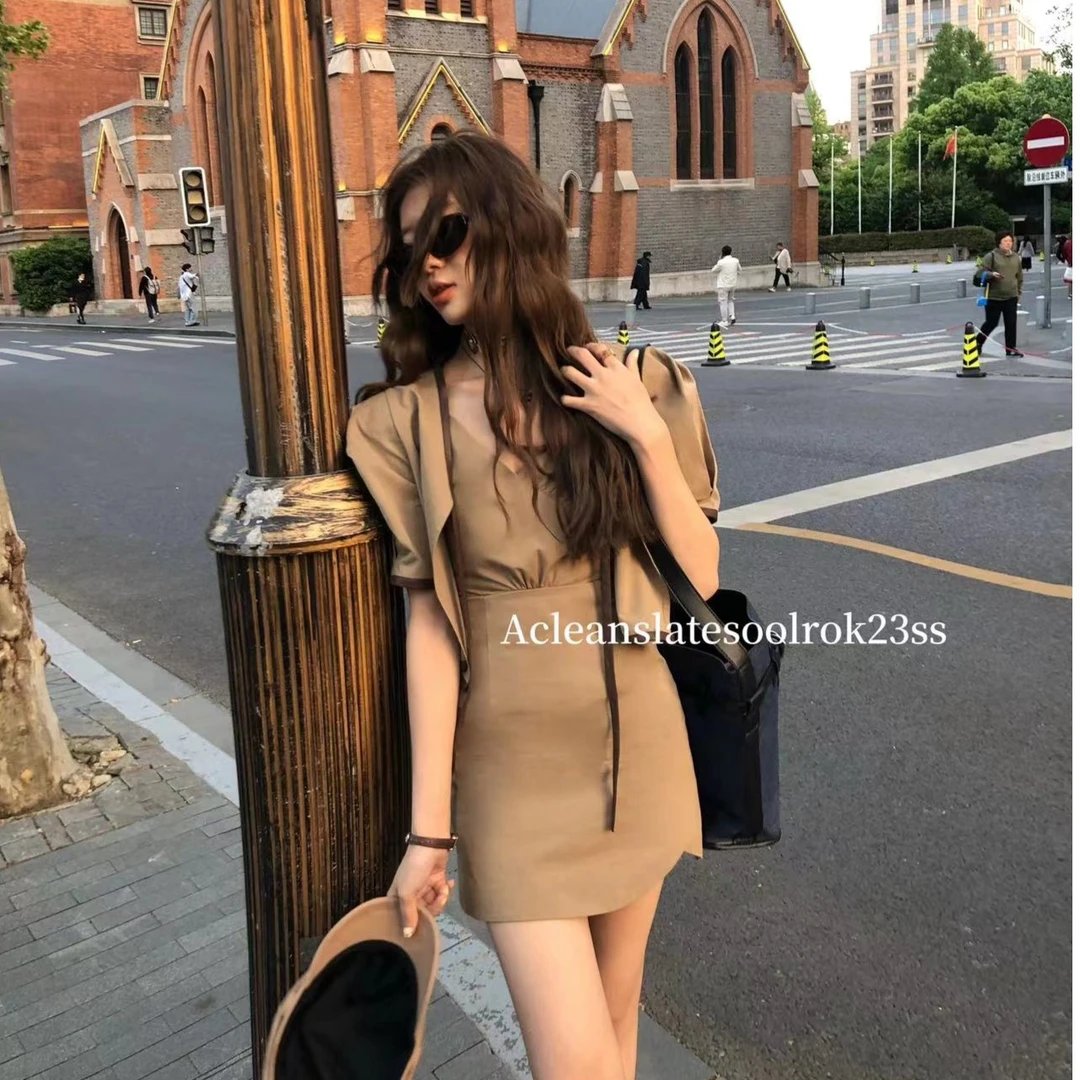 青soolrok 松未韵一  韩版系带短开衫女修身百搭套装