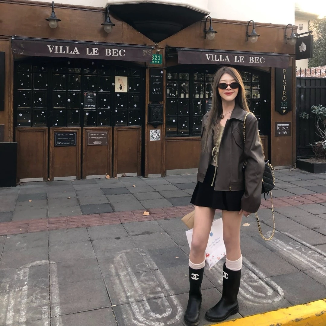 soolrok 松未韵一 V型腰头拼接半身裙女高腰遮跨显瘦小众a字短裙