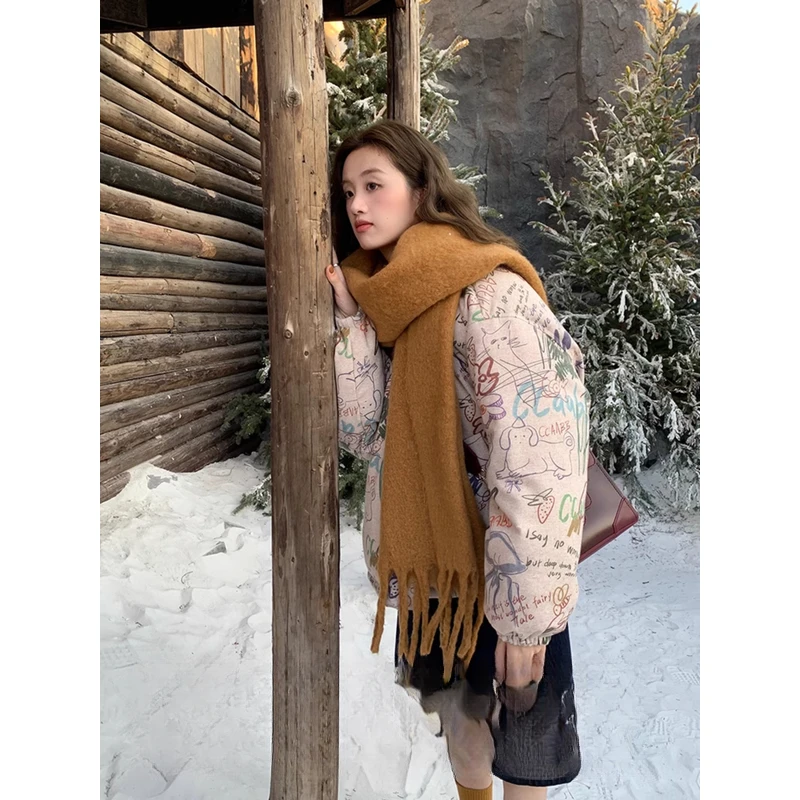 soolrok 松未韵一 少女感童趣涂鸦羽绒服设计感系带保暖外套上衣