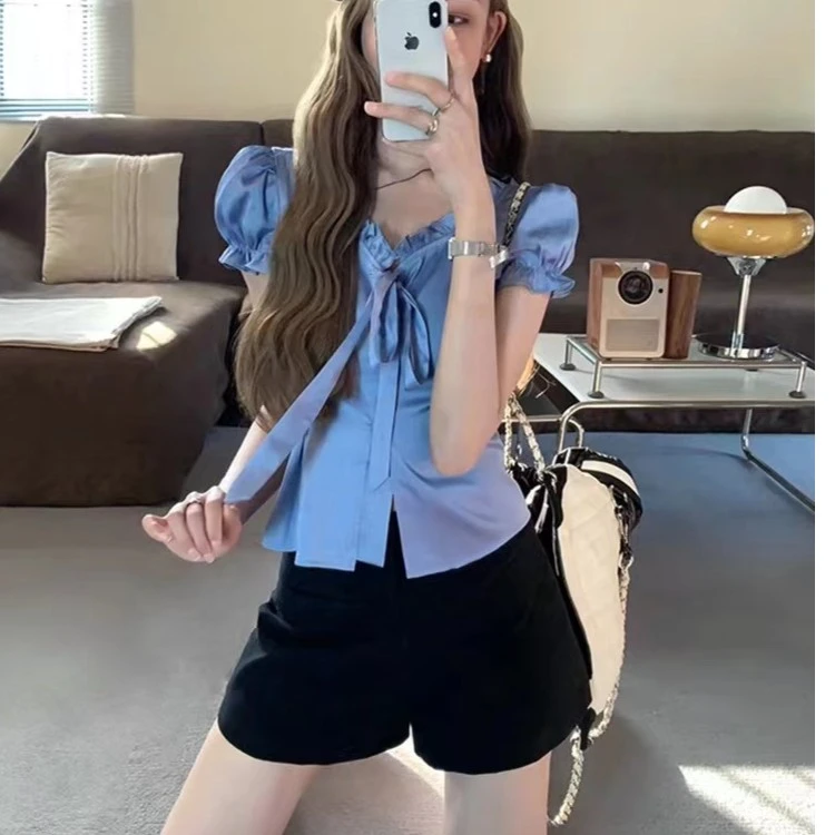 soolrok 松未韵一 黑/薄荷绿两色高腰直筒a字短裤女设计感休闲裤