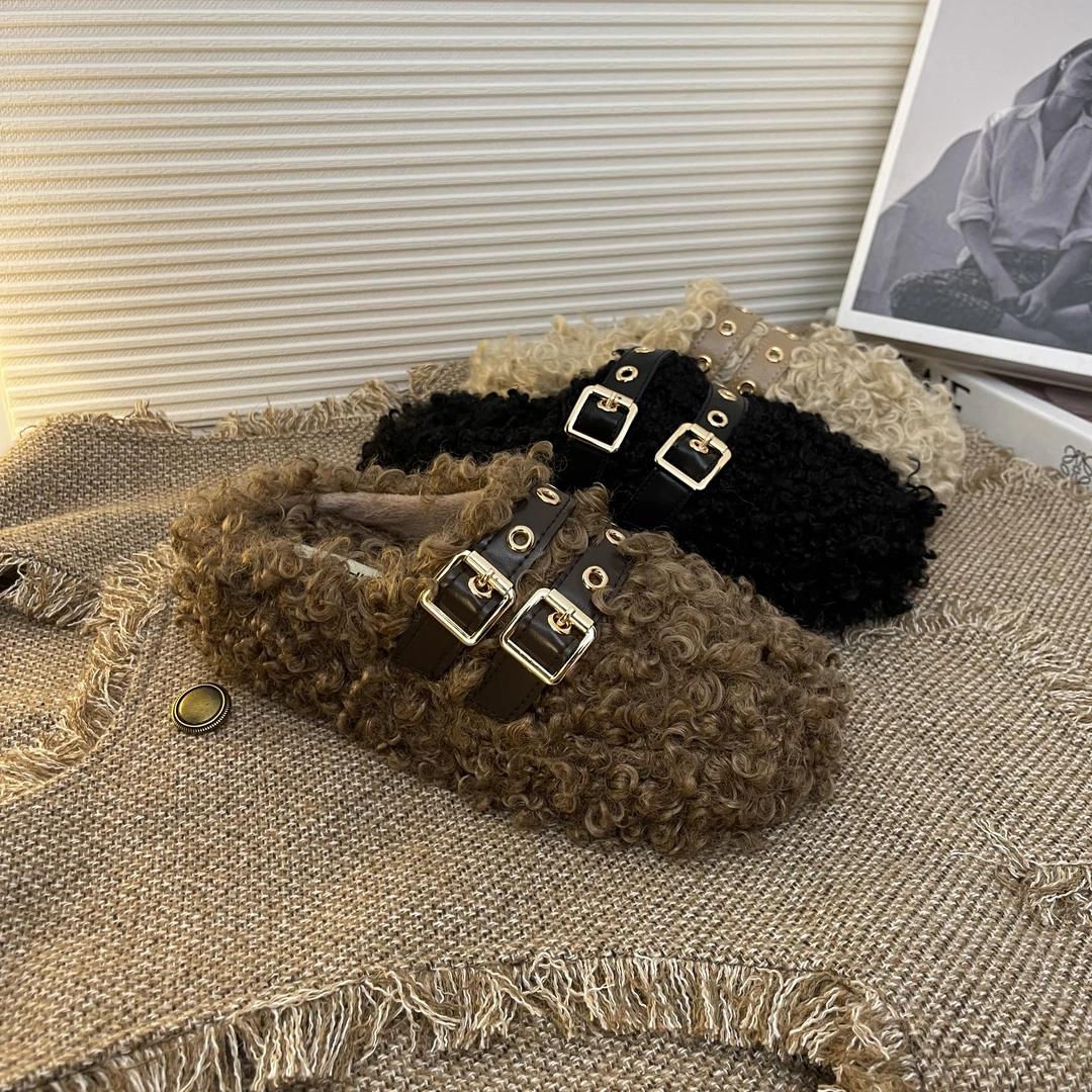 厚底羊卷毛毛拖鞋女秋冬外穿2023年新款小众设计感增高百搭毛毛鞋